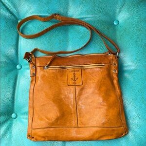 Harbour 2nd tan leather crossbody purse beautifully worn boho quality classic